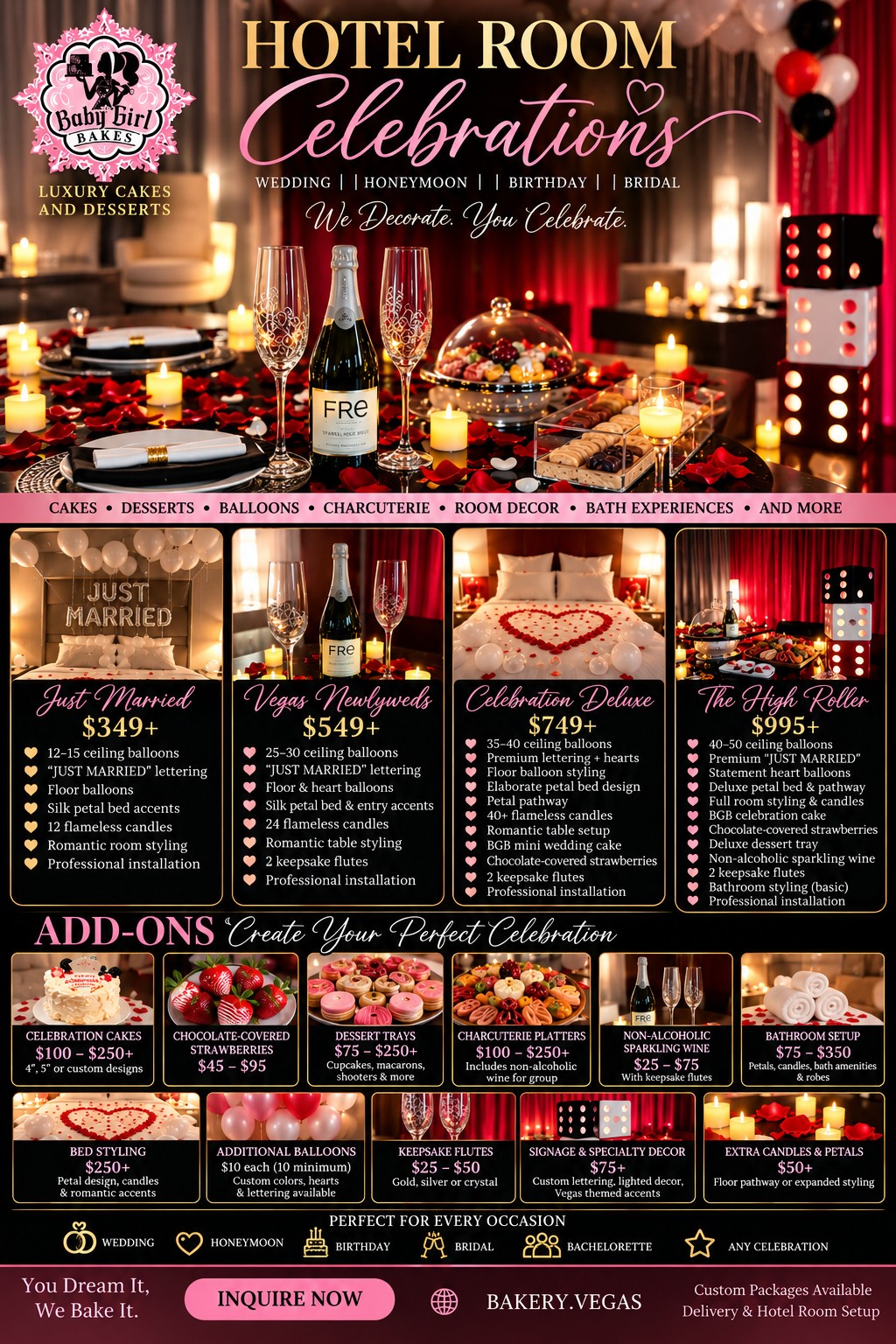 Baby Girl Bakes Hotel Room Celebrations package guide