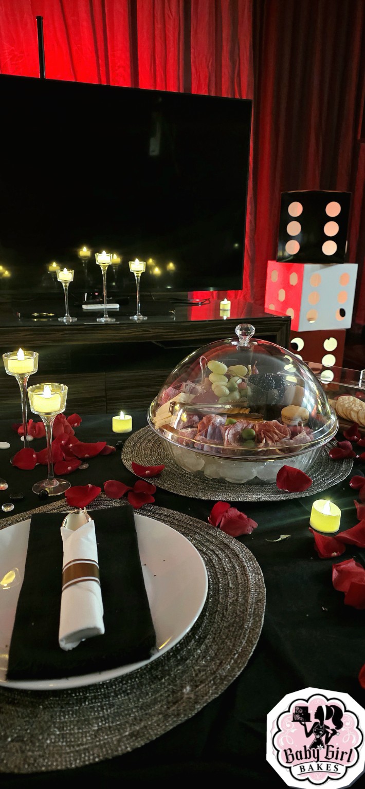 Baby Girl Bakes real Las Vegas honeymoon hotel room celebration setup